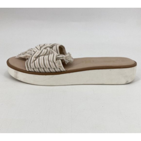 Sychelles Coast Slide Sandals Neutral Stripe Fringe Platform Anthropoloie Size 8 - Picture 4 of 7